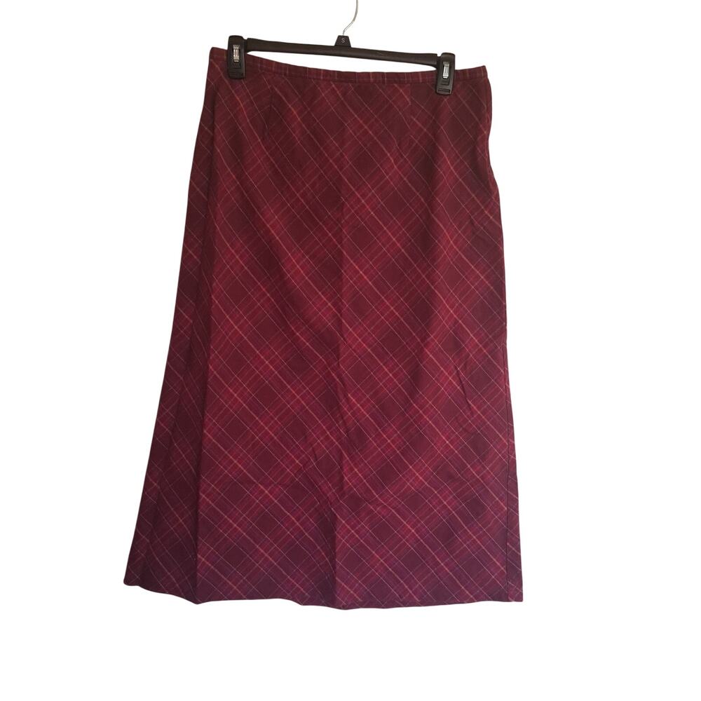 Vintage St John’s Bay Size 18 Burgundy Plaid Cotton Maxi Skirt Bias Cut-